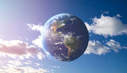 Fototapeta premium Pixelated Earth in a Sunny Sky