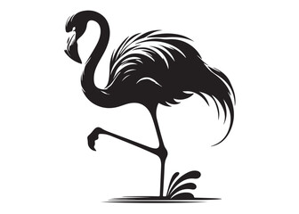Vector flamingo logo silhouette vector, silhouette of flamingo logo icon, tropical wildlife flamingo logo silhouette, simple black an white flamingo vector silhouette isolated on a white background	
