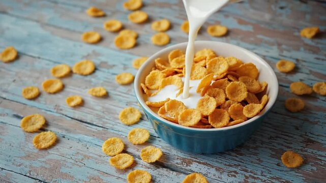 Milk Pouring into a Bowl of Corn Flakes
