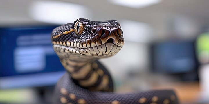 photo of anthropomorphized python computer developer -