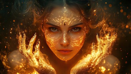 Fiery Woman with Fantasy Portrait.