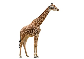 Obraz premium A full body shot of a giraffe standing tall against a plain white background in a studio setting