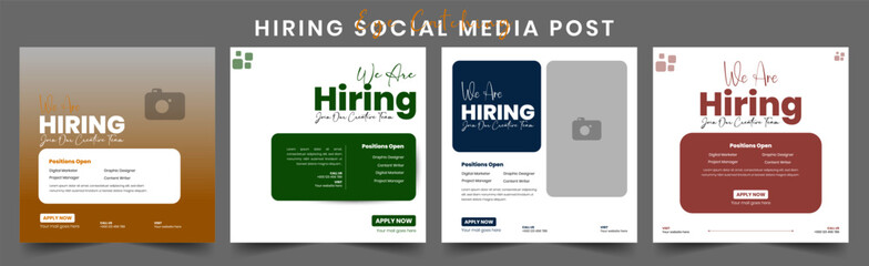 Modern We Are Hiring Instagram Facebook LinkedIn Post Template for Job Vacancy Ads Customizable Banner for Recruitment Teams HR Departments and Businesses Looking to Attract Qualified Candidates.