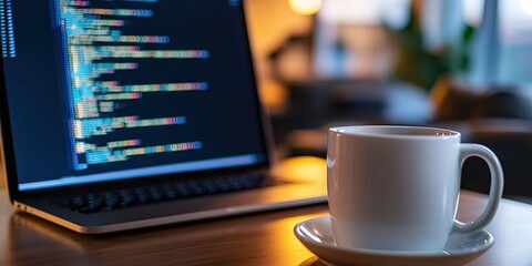  java developer working on coffee-mug-shaped computer 