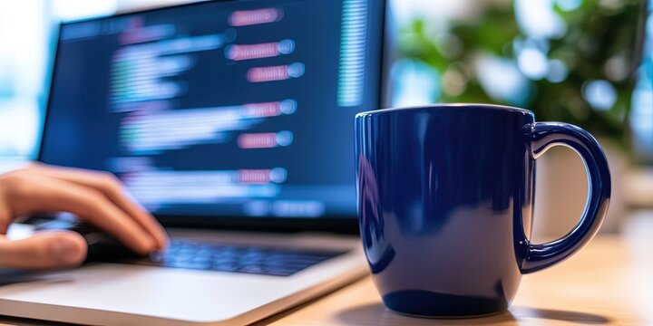  java developer working on coffee-mug-shaped computer 