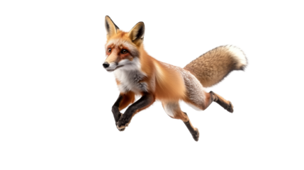 Energetic fox in mid leap with bright fur and wide eyes displaying agility and gracefulness
