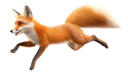 Animated fox jumping with lively expression and fluffy tail in motion