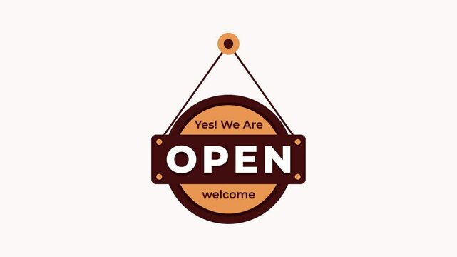 Animation Wooden Sign Saying Yes! We Are OPEN. Perfect for Open Shop Sign