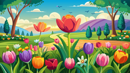 Fototapeta premium Tulip spring flowers bloom nature field garden