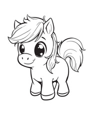 Baby Pony Standing – Line Art Coloring Page