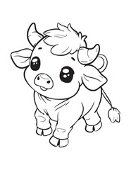 Cute Baby Bull Line Art Coloring Page