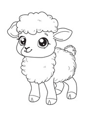 Fluffy Baby Sheep – Line Art Coloring Page