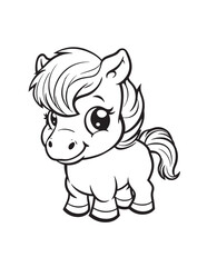 Fototapeta premium Baby Pony Standing – Line Art Coloring Page