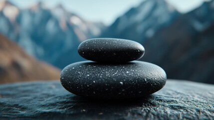 Product placement on nature rock surface, Himalayan mountains in background, minimalist eco-friendly concept
