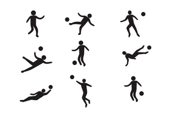 Dynamic Soccer Player Silhouettes Performing Key Moves – Perfect for Training, Coaching, and Sports Education Resources