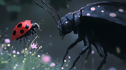 Ladybug confronting Shadow Moth in a dramatic moment in anime style