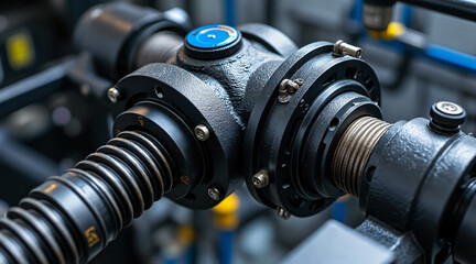 Fototapeta premium Close-Up Shot of Industrial Machinery Component with Detail on Mechanical Parts