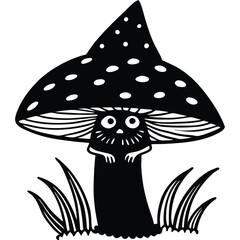 Mushroom vector Silhouette illustration Forest gnome hiding behind mushroom