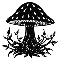 Mushroom vector Silhouette illustration Gothic mushroom with vines