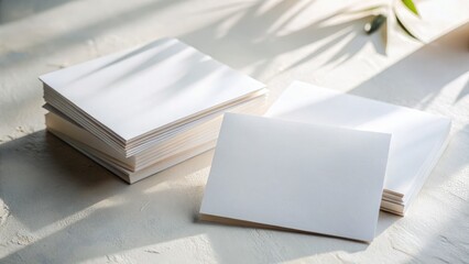 Fototapeta premium Blank White Paper Cards Mockup: Minimalist Design, Natural Light, Candid Photography