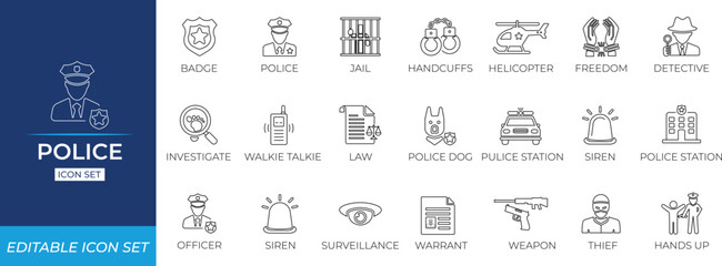 Police line icon set.