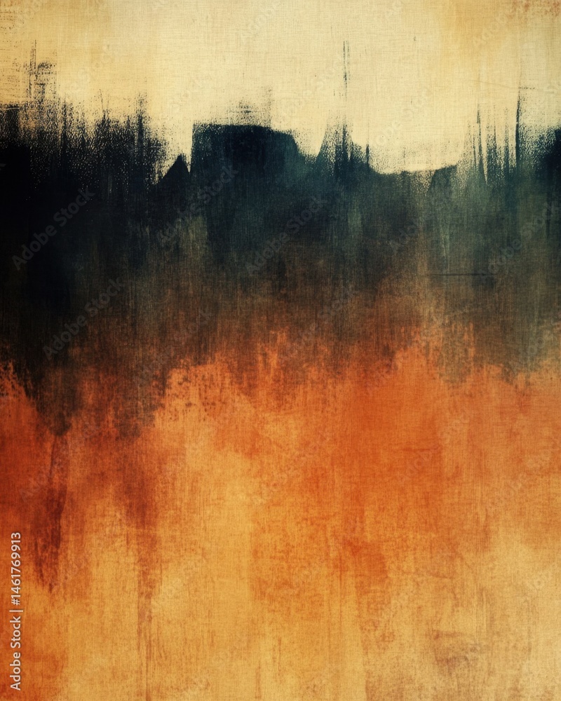 Poster abstract painting with dark and light tones on canvas; textured background with vertical brush strok