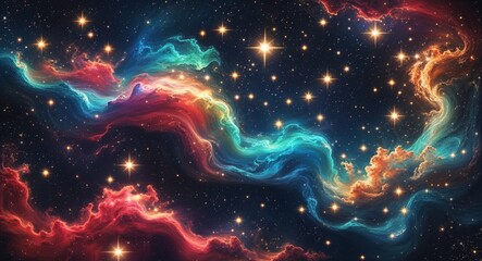 Vibrant Colorful Galaxy Space Scene with Bright Stars and Nebula Clouds, Cosmic Abstract Background