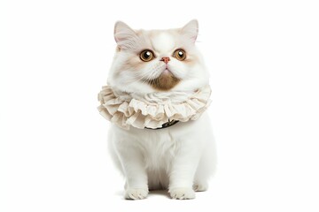 Obraz premium White Kitten with Soft Ruffled Collar on White
