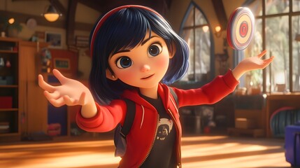 Marinette practicing her yo-yo moves secretly in anime style