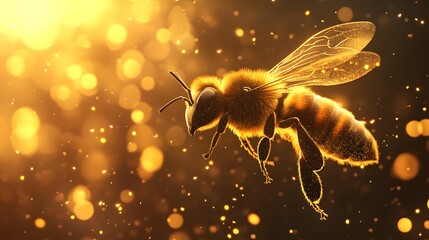Queen Bee flying through the air with golden sparkles in anime style