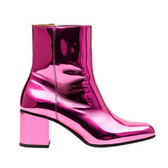 A pink shiny ankle boot on transparent background