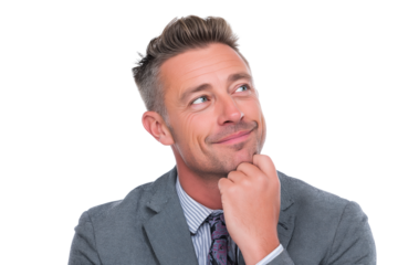 contemplative person lost in thought isolated on white background