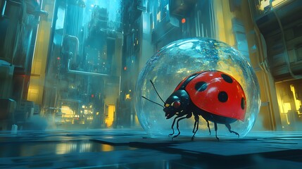 Ladybug trapped in a crystal prison in anime style
