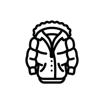  The badge of a puffed warm winter jacket with a hood. A design element.