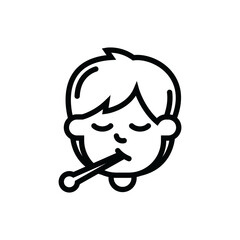 The icon of a sick person with a thermometer. A design element.