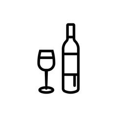 The icon of a wine bottle with glasses. A design element.