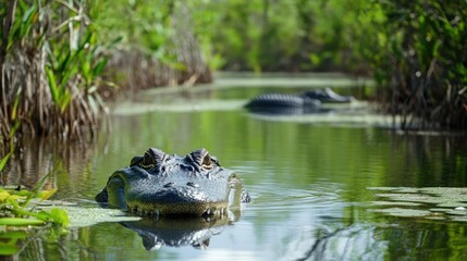 Obraz premium American Alligator Emerging from Murky Waters, Florida Everglades Serenity