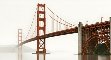 Obraz premium Viewing Large Suspension Bridge Spanning Water with Fog