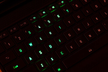 Illuminated RGB Keyboard of High-Performance Gaming Laptop. QWERTY.