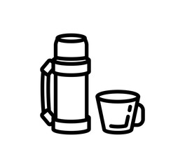 Contour icon of a camping thermos for tea. A design element.