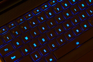 Illuminated RGB Keyboard of High-Performance Gaming Laptop. QWERTY.