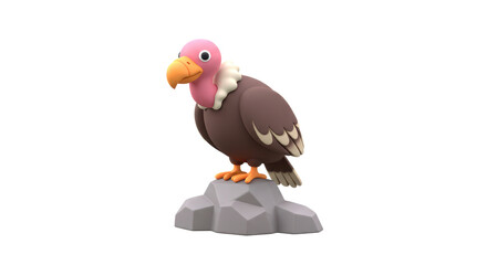 Isolated Cartoon Vulture Perched on Gray Rock Displaying Wildlife and Nature Illustration
