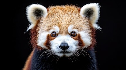 Close-up portrait of a red panda against a black background. (1)