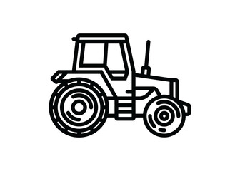 Contour icon of a tractor on wheels, for agricultural and industrial purposes. A design element.