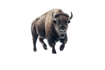 Powerful american bison charging isolated on transparent background