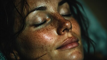 Close-Up Portrait of Woman with Freckles and Natural Beauty Glow