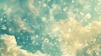 Sky with Floating Dandelion Seeds: A dreamy sky filled with floating dandelion seeds, evoking a sense of whimsy and wishfulness. 
