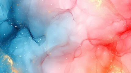 Abstract fluid art; vibrant colors blend, creating mesmerizing patterns with gold speckles