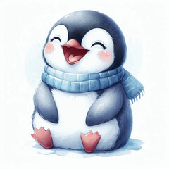 Aquatic Amusement penguin laughing happily isolated watercolor vector illustration svg © Arun168