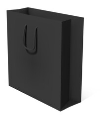 Empty black shopping bag standing on a white background, creating a simple yet elegant image ideal for retail, marketing, or e commerce related projects